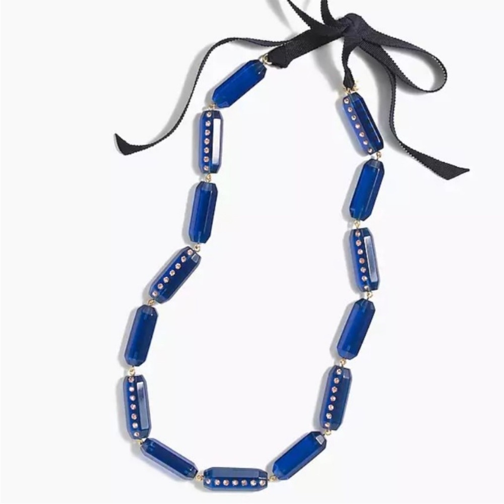 J. Crew Necklace Blue Lucite + Gold Pave NWT